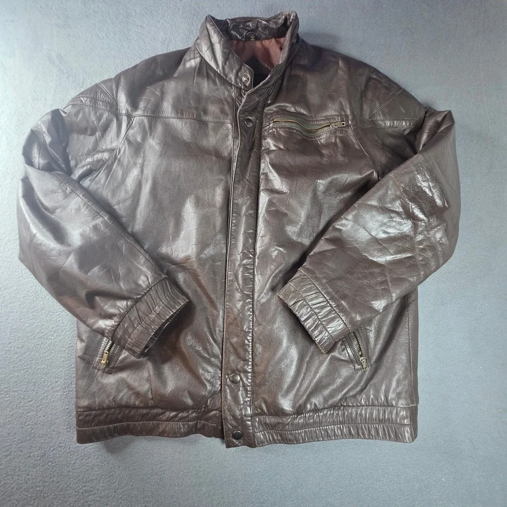 Lakeland VTG Mens Brown Leather Bomber Jacket Size 40 Pleated Back Distressed
